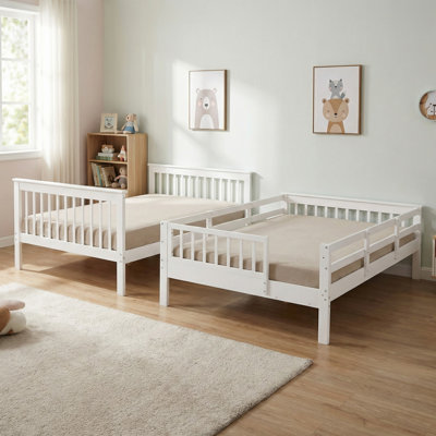 Lit superposé double au-dessus de double en bois massif avec rangement et barrière de sécurité pour chambre à coucher Stairway
