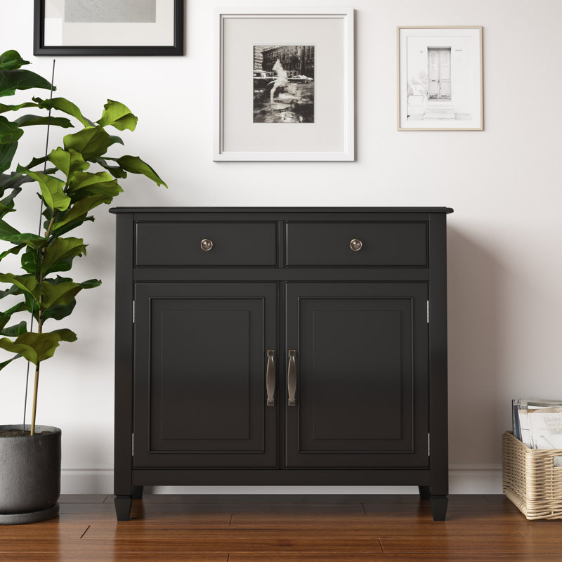 Connaught 40"W Solid Wood 2-Shelf Entryway Storage Cabinet with 2 Storage Drawers, Black