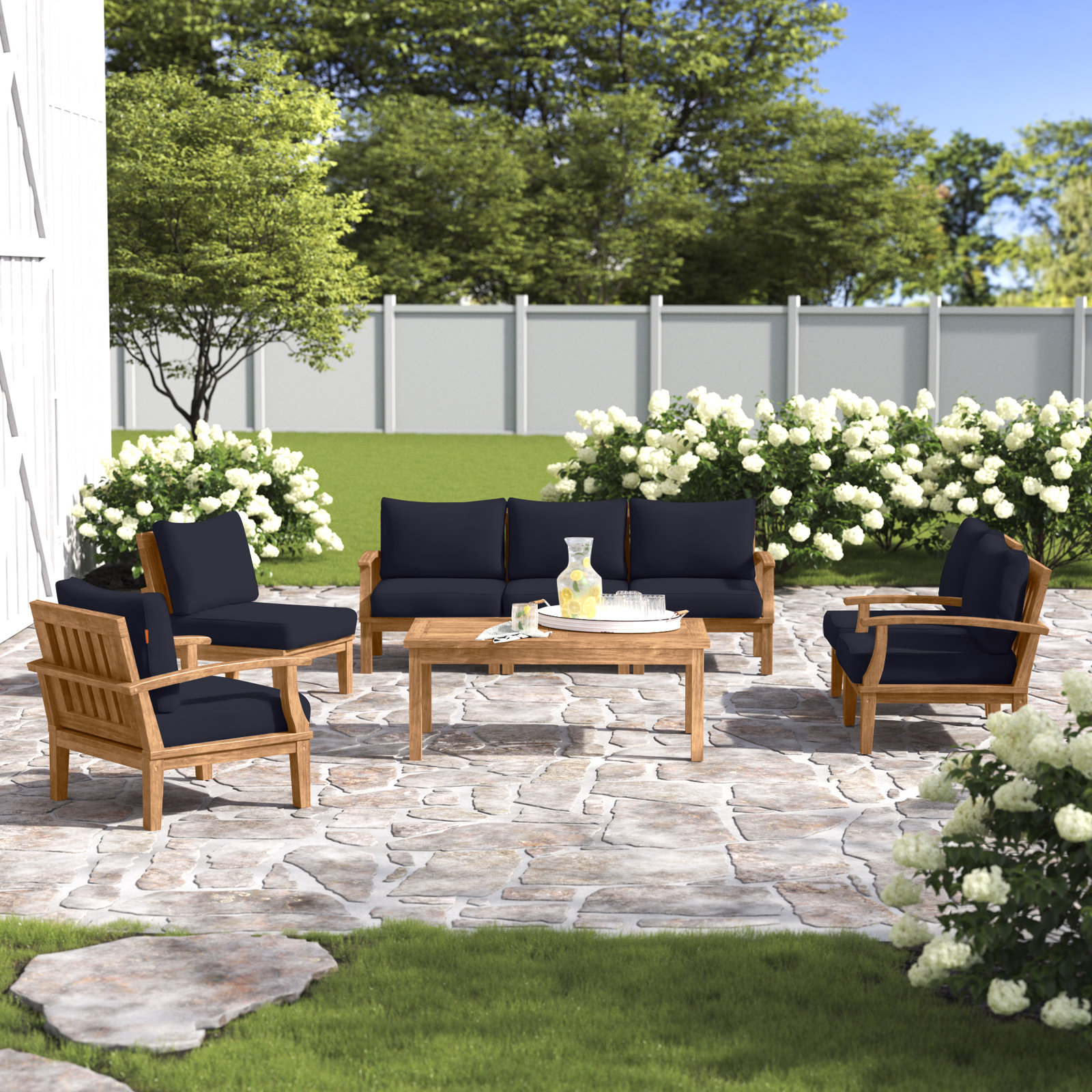 Marina 7-Person Teak Patio Seating Group, Navy