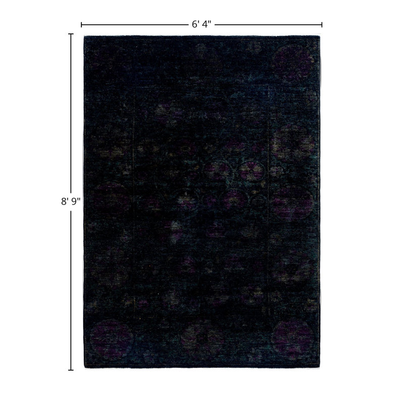 Tapis noué à la main de conception unique Vibrance - noir, 6 pi 4 po x 8 pi 9 po