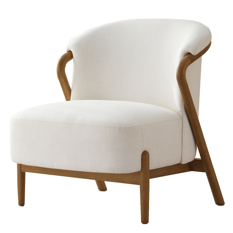 Deanda No Assembly Upholstered Solid Wood Armchair, Ivory