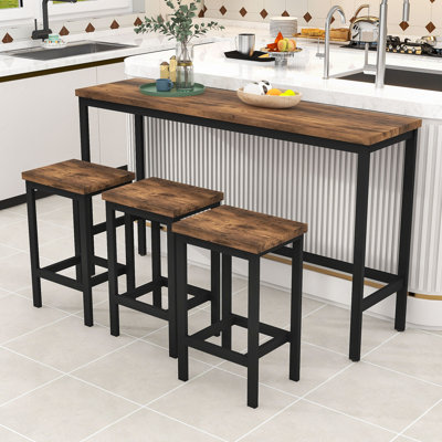 Gadd Modern 4-Piece Dining Set, Counter Height Dining Table with Steel Base and 3 Stools by 17 Stories
