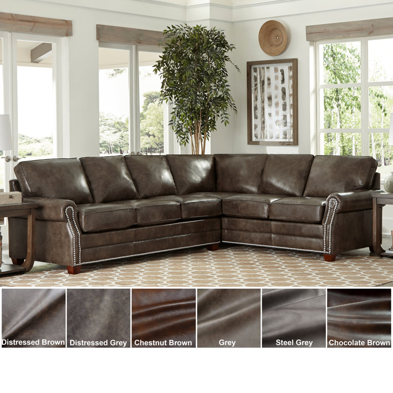 Canapé modulaire de gauche en cuir véritable de 113 po Abranda, Cuir véritable gris