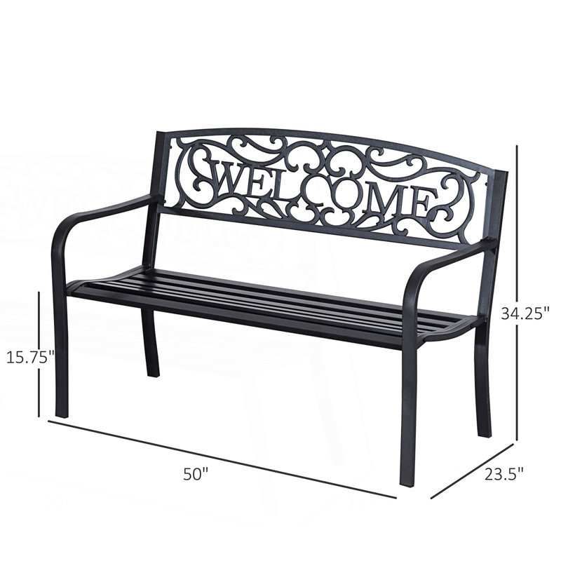 Banc de jardin, causeuse avec vignes de bienvenue décoratives en fonte
