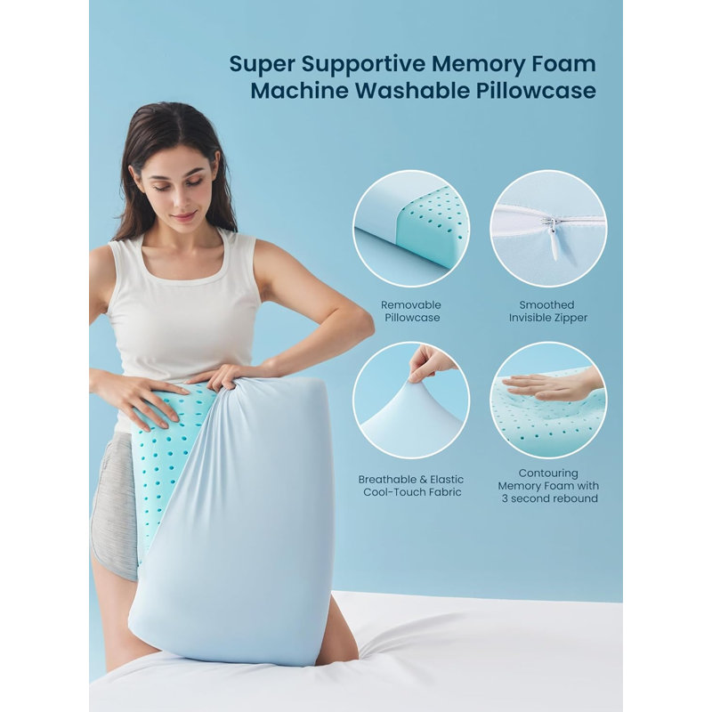  Cooling Memory Foam Pillow - Odorless, Breathable, Skin-Friendly with Superior Support for Back, Stomach or Side Sleepers, Home, Hotel, Hospital Essentials (Blue, King, 1 Pack)