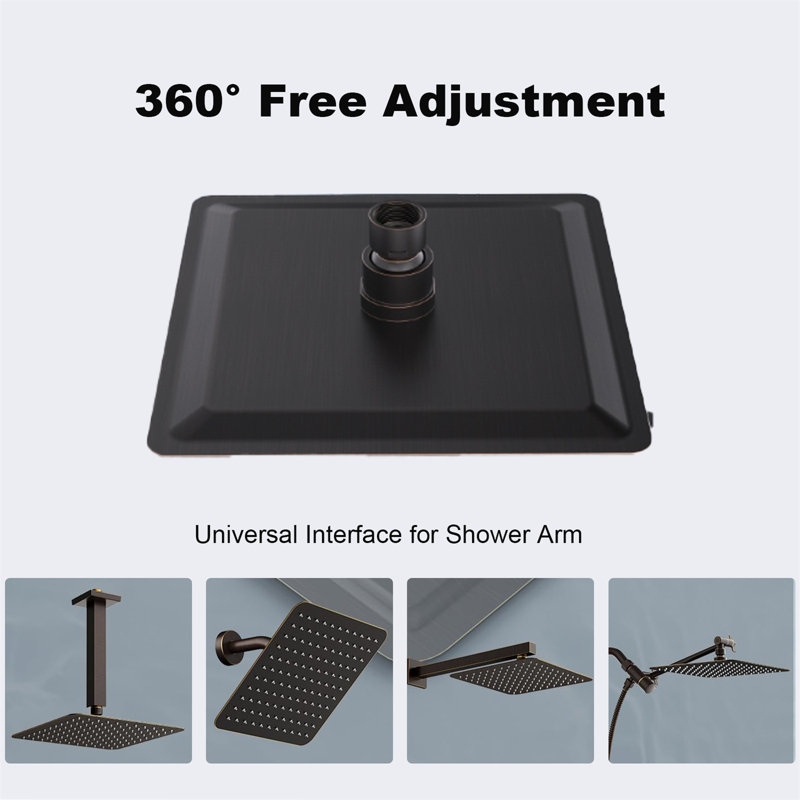 12-Inch Rainfall Shower Head - 304 Stainless Steel High-Pressure Ultra-Thin Water-Saving Shower Panel, Oil Rubbed Bronze