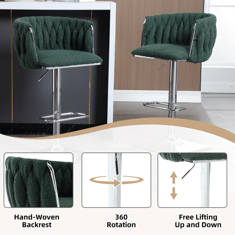 Dalicia Swivel Upholstered 65.02cm Counter Stool with Metal Frame, Emerald