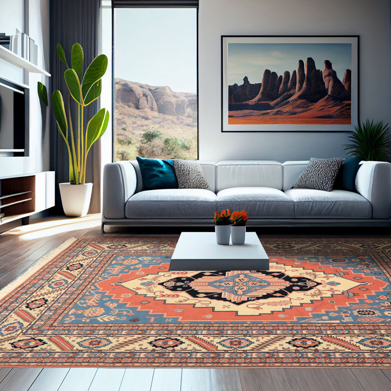 Tapis médaillon traditionnel en laine noué à la main 7 pi 11 po x 10 po x 10 pi