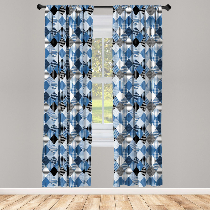 Geometric Patchwork Semi-Sheer Rod Pocket Sliding Panel, 28" x 63"