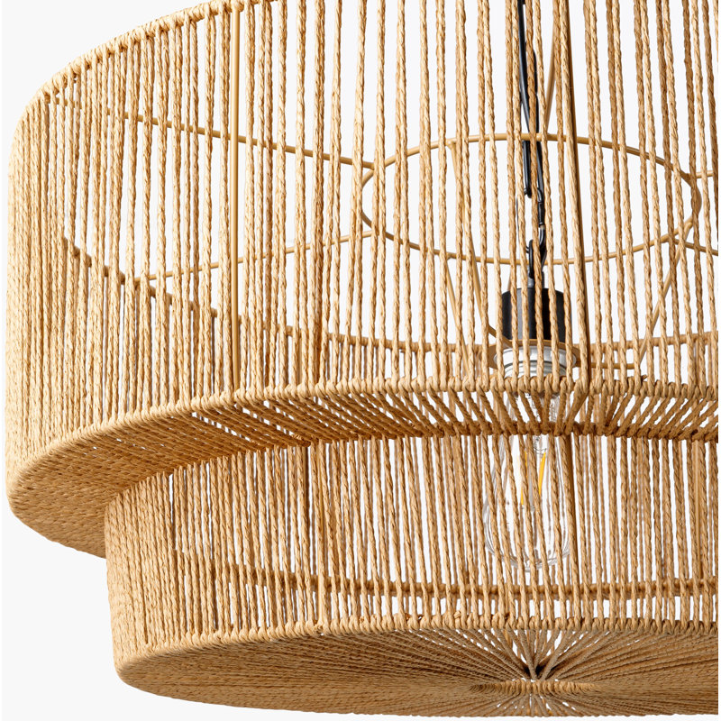 Luminaire suspendu tambour 1 lumière Devonya, Papier naturel noir, H 25 po x l 25 po x P 25 po