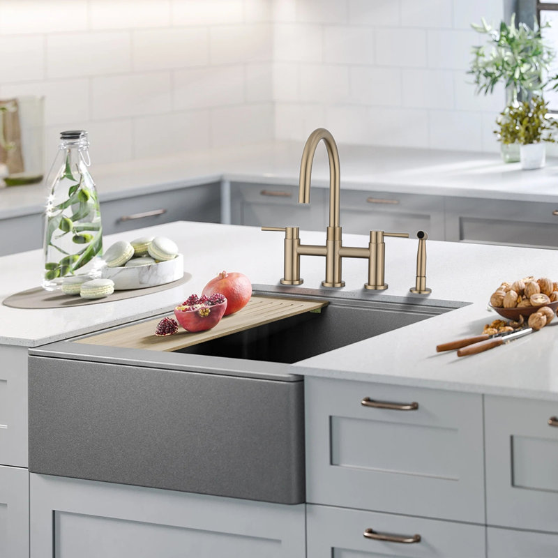 PROOX Kitchen Faucet with Side Spray, Brushed Gold