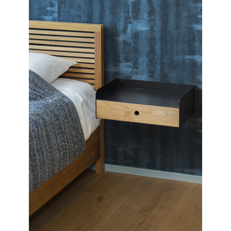 Perkinsville 1 Black and Natural Wood Color Floating Nightstand | Solid Wood with Drawer