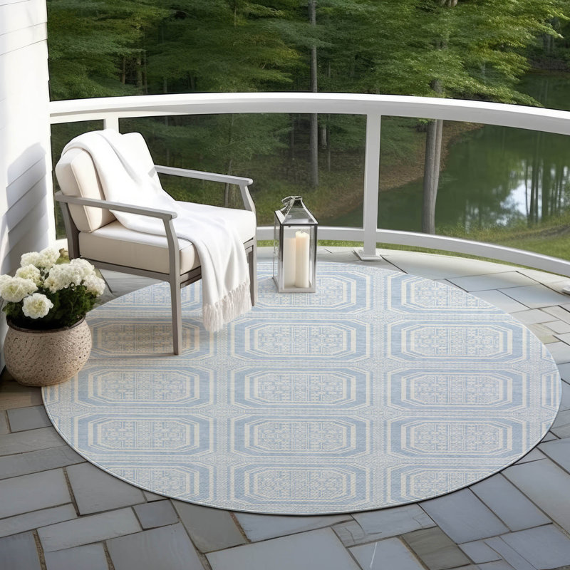Machine Washable Indoor/Outdoor Claudian ACN1462 Sky Rug, Round 8'