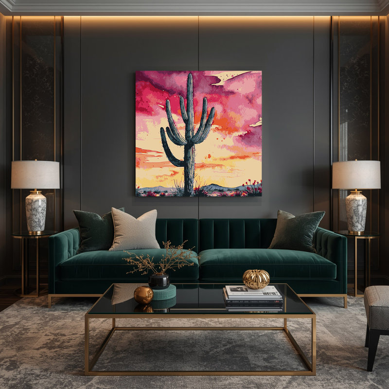 «Southwestern Plants Saguaro Cactus 190», art mural sur toile orange, H 12 po x l 12 po