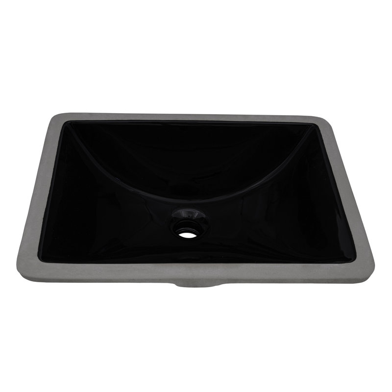 Ruvati 16 x 11-3/4 inch Undermount Bathroom Vanity Sink Black Rectangular Porcelain Ceramic with Overflow -, Black
