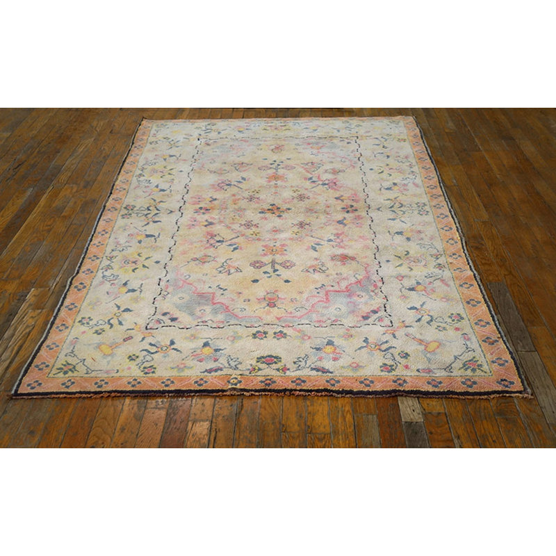 Light Sweet Ivory Pinky Color Floral Indian Antique Cotton Agra Rug