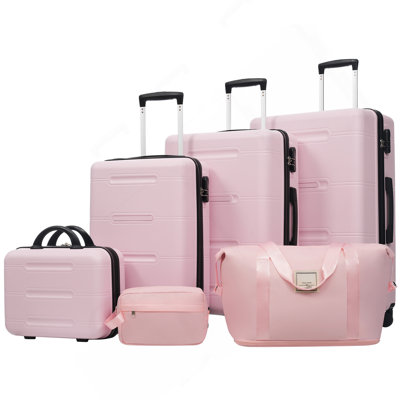 6 Piece Luggage Set,Lightweight Hardshell Suitcase With Double Spinner Wheels Handle Password Lock,14 IN Cosmetic Case 20/24/28 IN Luggages With Duffel Bag And Toiletry Bag