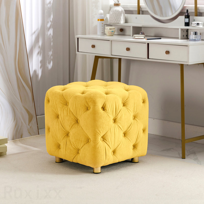 Repose-pieds rembourré en velours Modern, Jaune
