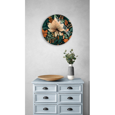 Horloge murale moderne en verre trempé avec fleurs de lotus