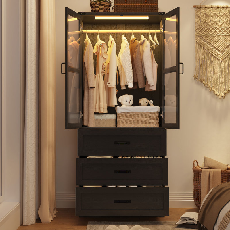 Armoire-penderie à porte en verre Farmhouse, 2 Doors, Noir