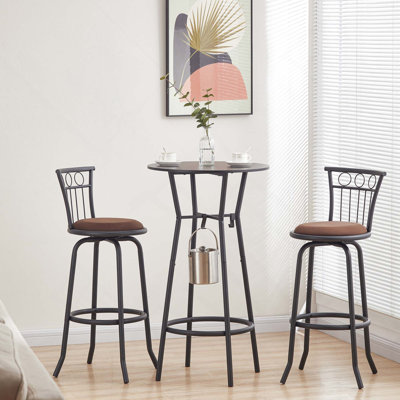 3PCS Bar Set, Industrial Counter Height Bar Table With 2 Chairs With Metal Back
