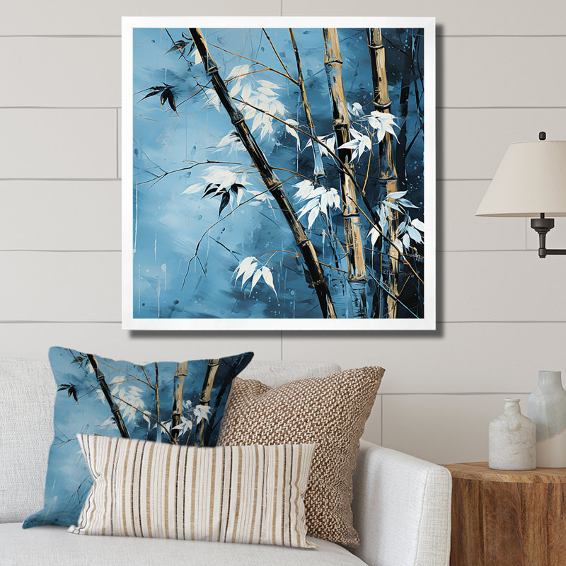 Serenity In Blue Bamboo Forest I - Bamboo Wall Decor_106645, H 30 po x l 30 po x P 1 po, Cadre photo blanc