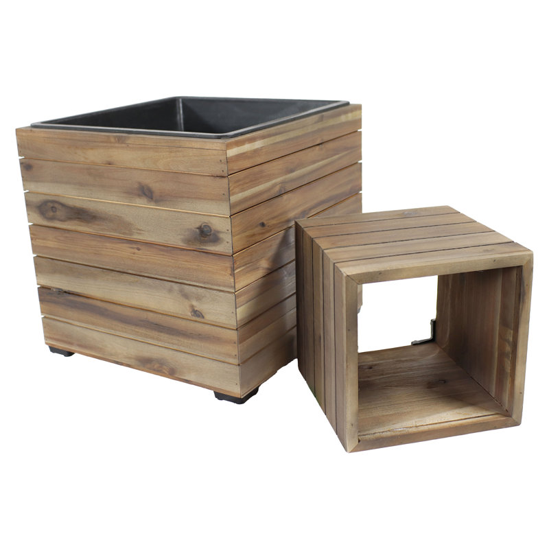 Boîte à fleurs en bois d'acacia anthracite avec doublure Bozzuto, gris