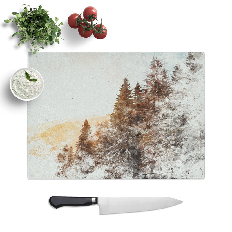 Tempered Glass Sunrise over the Forest Chopping Board, 20 cm x 28.5 cm