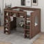 Queen Size Wooden Loft Bed With Storage Cabinets And Shelves-1921043032