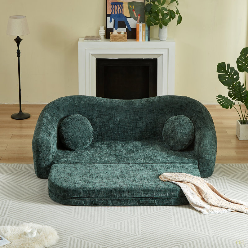 Canapé inclinable convertible courbé de 86 pouces, canapé-lit pliant sans cadre 2 en 1 avec base coulissante et siège profond, canapé inclinable en chenille à deux places, aucun assemblage requis