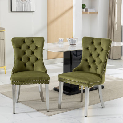 Chaise de salle à manger, 2 chaises, velours olive, pieds en acier inoxydable plaqué, rembourrage en mousse, ressort haut Sw1701ol,
