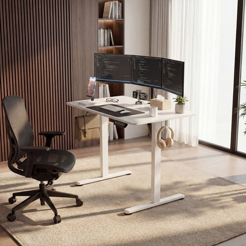 40 Inch Home Office Height Adjustable Electric Standing Desk, White, White/White, 48.1" H x 39.37" W x 23.62" D