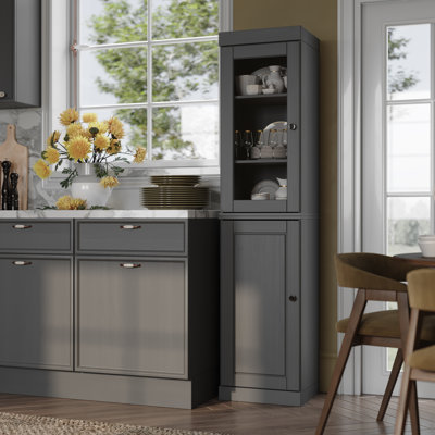 Armoire de rangement de garde-manger 100% en bois massif 16,5 po Jaylena avec portes en verre transparent et tablettes réglables