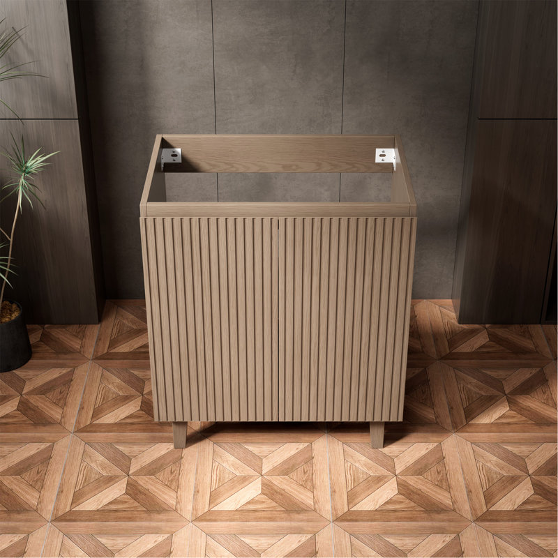 Meuble de rangement autoportant de 76 cm (30 po) avec portes à double bande, sans lavabo ni comptoir, sans robinet, sans bonde ni couvercle d'évier, couleur Heidelberg imitation bois
