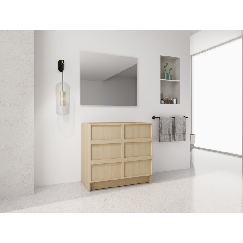 Meuble-lavabo de salle de bain, 36 po, contreplaqué, 1 pièce, autoportant, chêne