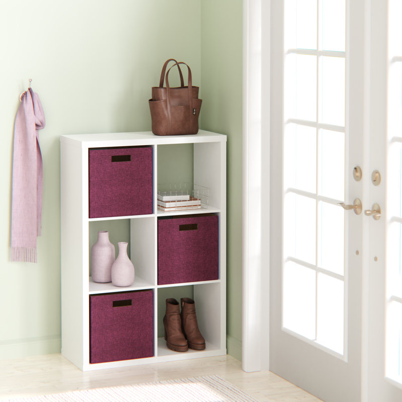Decorative 6 Cube Bookcase With Fabric Bins, Red