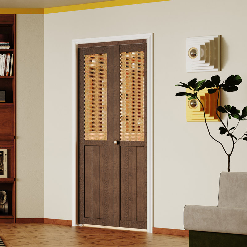 Portes pliantes pliantes en bois manufacturé tissé à la main de 80 po de hauteur et en imitation rotin avec quincaillerie