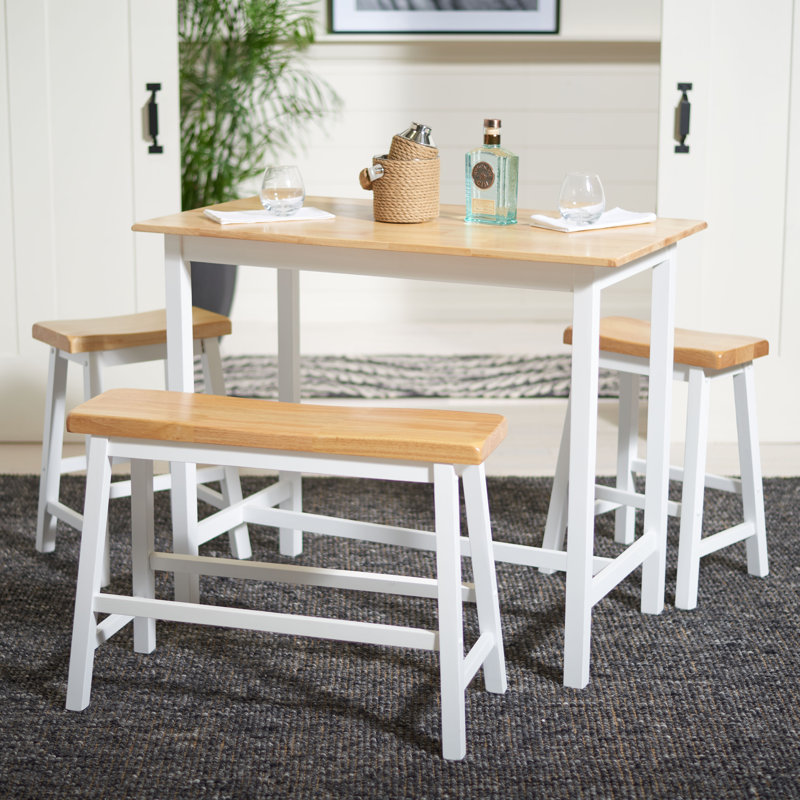Ensemble de salle à manger en chêne massif à hauteur de comptoir pour 4 personnes Fellsburg, Naturel, Blanc, Naturel / Blanc