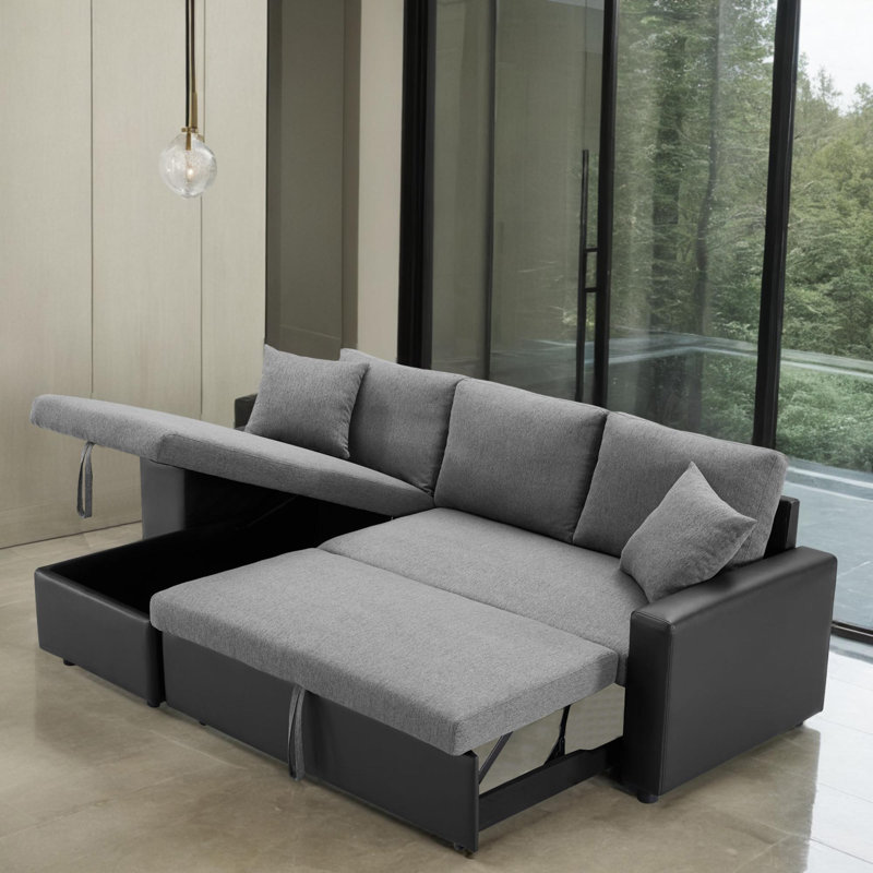 92.5" Reversible Sleeper Sectional Sofa with Storage & 2 Stools