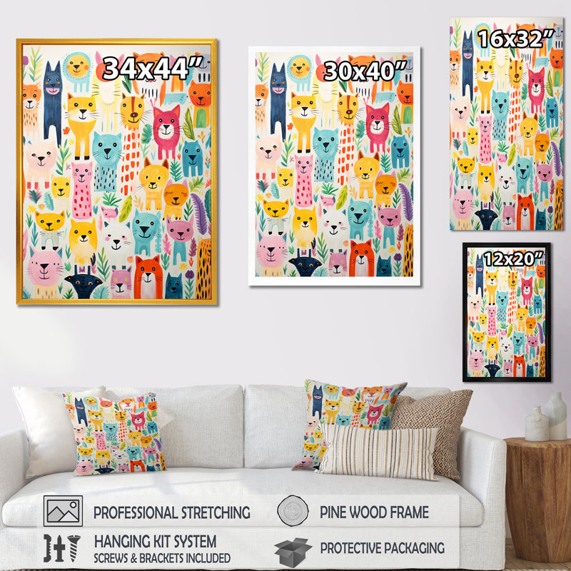 Nursery Colorful Animal Pattern I - Animal Nursery's Wall Art, Wrapped Canvas, 44" H x 34" W x 1.5" D