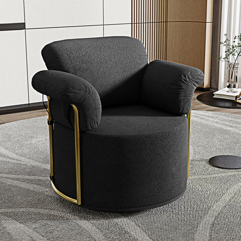 Upholstered Barrel Swivel Accent Sofa Chair, Black