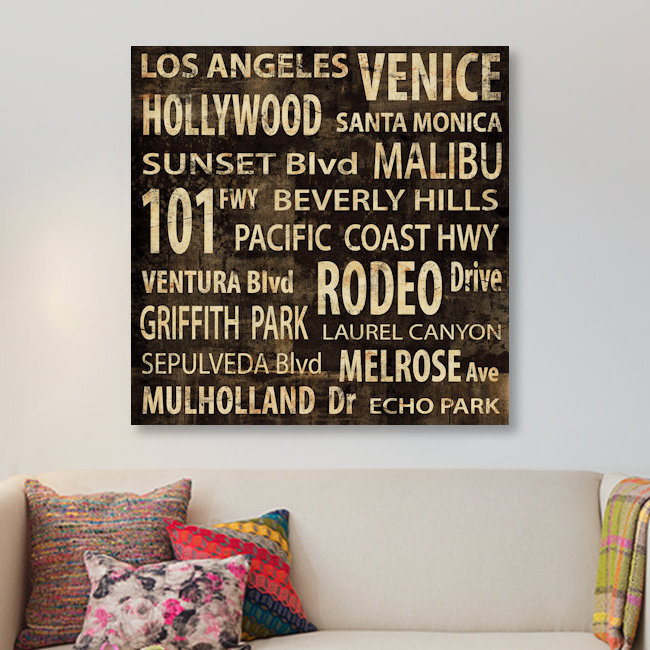 LA in Words par Luke Wilson - Estampe numérique sur toile tendue avec châssis, H 16 po x l 16 po x P 1 po, Blanc