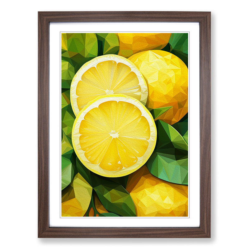 Lemon Fruit Geometric Art - Framed Print, 34cm H x 25cm W x 2cm D, Walnut Framed
