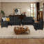 Ensemble de canapés en velours côtelé 4 pièces, canapé modulaire en L avec repose-pieds, causeuse et fauteuil simple-1441700286