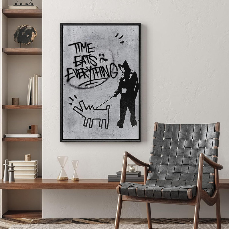 «Time Eats Everything Dog Walk On», reproduction sur toile, H 36 po x l 24 po x P 1,5 po, Cadre flottant noir