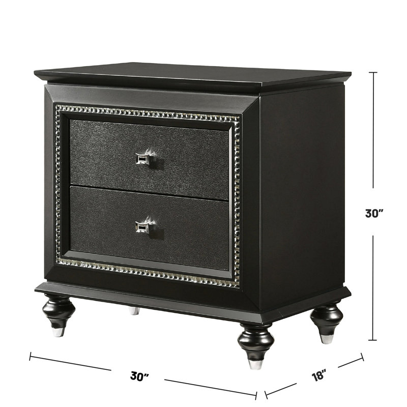 Table de chevet en bois d'hévéa massif avec 2 tiroirs - Splendeur de chambre gris métallique