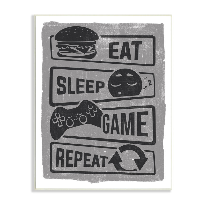 «Eat Sleep Game Répétez les phrases, les jeux vidéo» par Lux + Designs - impression d'art textuel, H 15 po x l 10 po x P 3 po