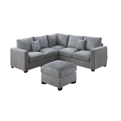L-Sectional Sofa Corduroy LAF And RAF Loveseats Corner Wedge Ottoman 4pcs Sectional Set Couch Living Room Furniture