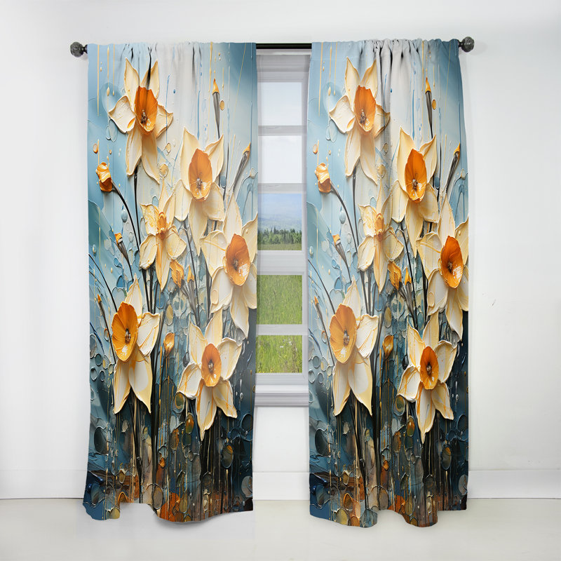 Chadburn Daffodil Bloom Sunshine II - Traditional Curtain - Velvet Room Darkening - 1 panel, 52" W x 95" L