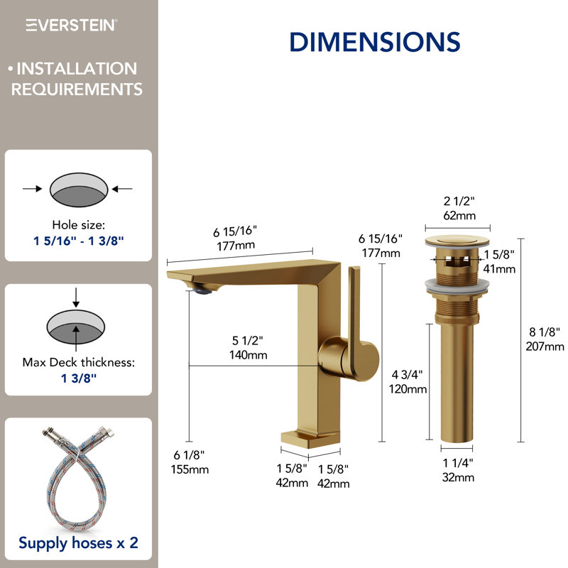 Single Hole Bathroom Faucet with Drain Assembly, Single Handle Bathroom Sink Faucet, Brushed Gold